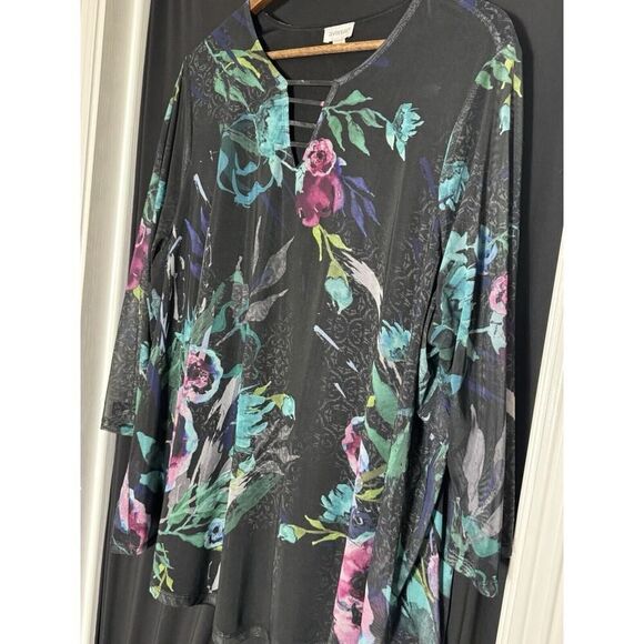 Avenue Semi-Sheer Tunic Top, 22 3/4 Sleeves, Watercolor Whimsigoth Fairy‎ - Picture 2 of 7